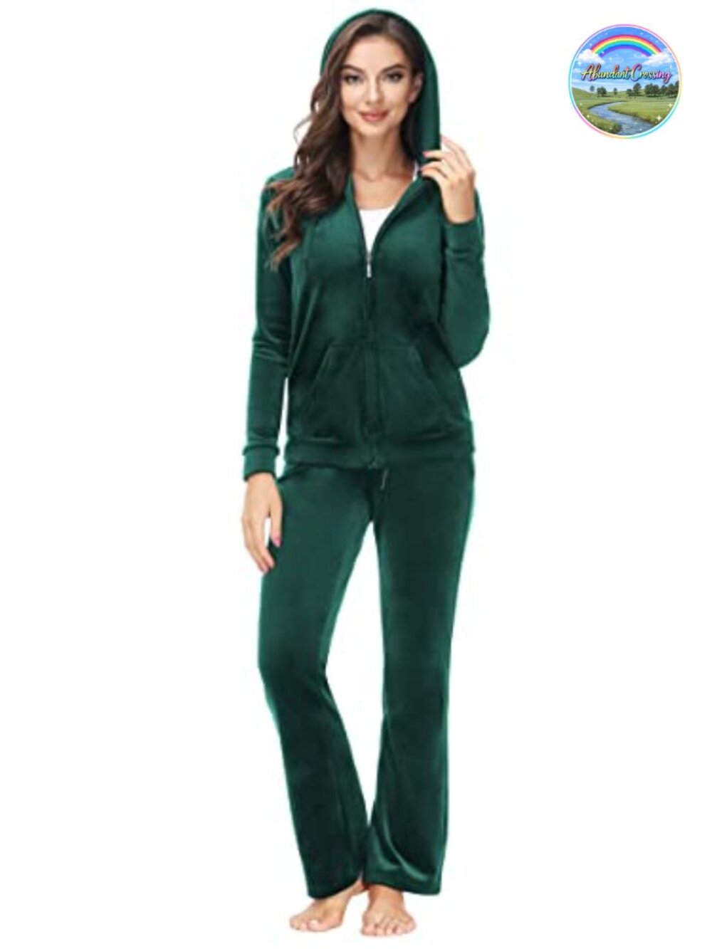 Velour Tracksuit Women 2 Piece Zip-Up Hooded Sweatpants Loungewear Set